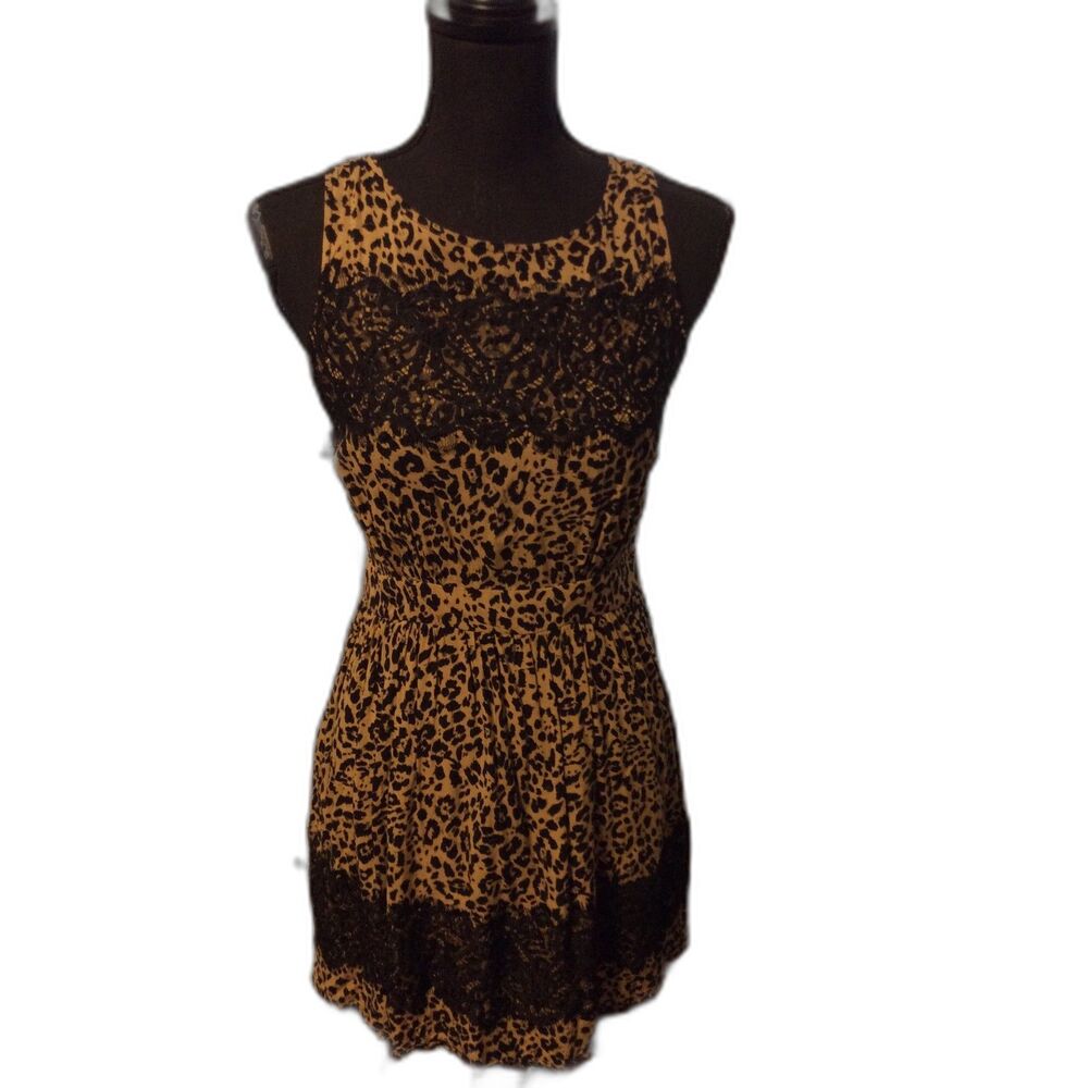 Cheetah Print Animal sleeveless dress lace Medium M CUTE